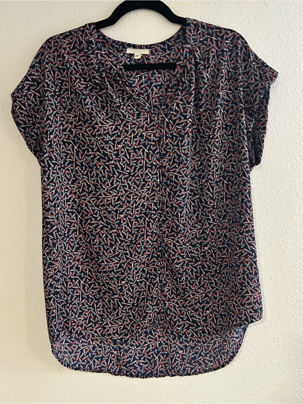 Pleione Short-Sleeve Blouse with Pink and Cream Floral Motif